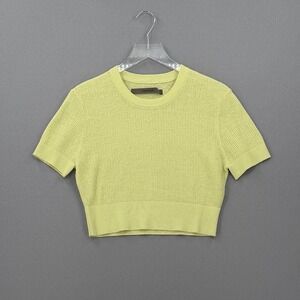 ENZA COSTA Linen Open Knit Cropped Cardigan Womens Medium Yellow Short Sleeve